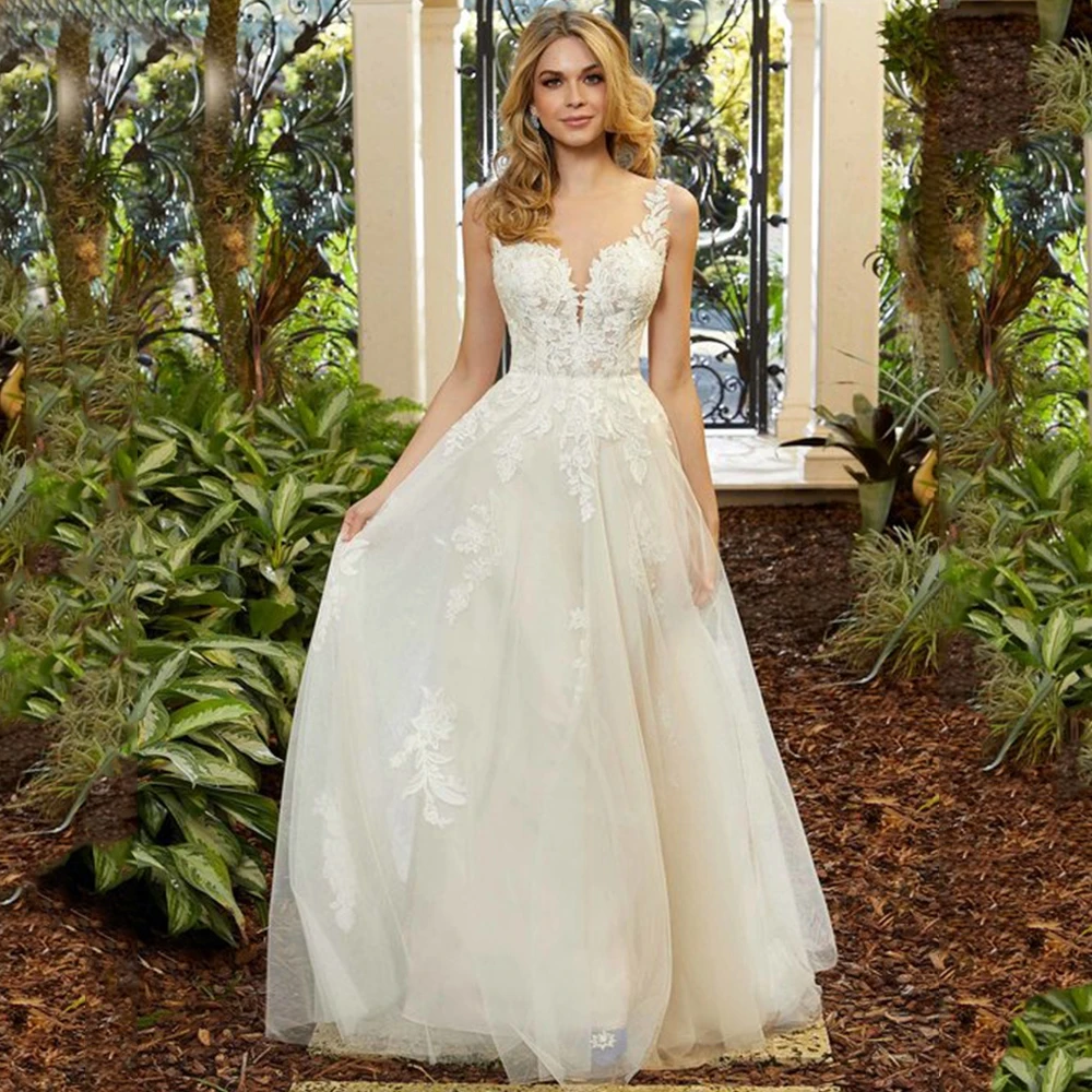Classic Wedding Dresses A-Line Appliques Open Back Floor Length High-end Elegant Bridal Church Seaside Marry Multi Size Gowns booma sexy sweetheart beach wedding dresses illusion appliques high slit boho bride dresses open back a line tulle bridal gowns