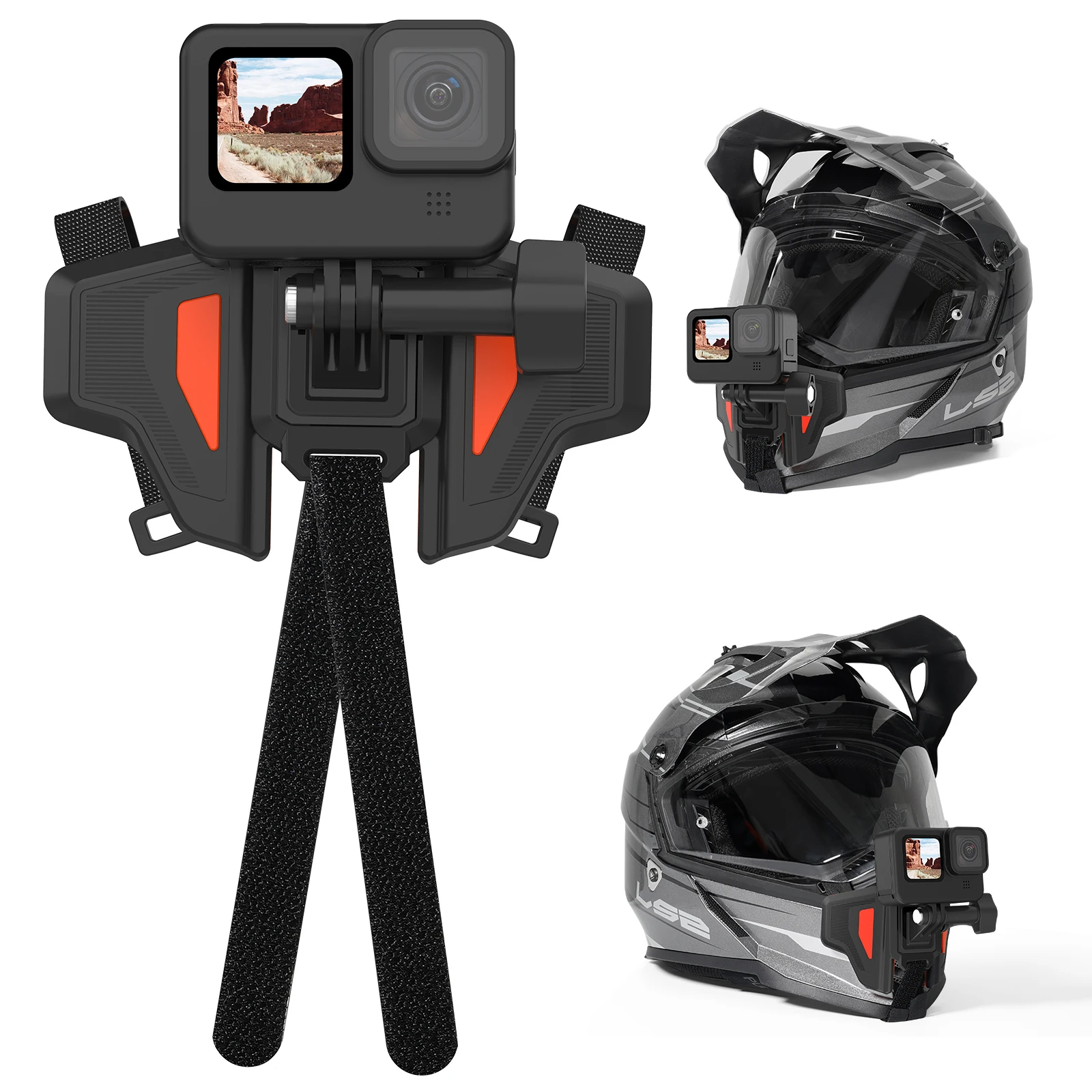 Motorcycle Helmet Mount Strap Flodable Front Chin Mount for GoPro 13 12 11 10 9 8 DJI Osmo Action Insta360 Accessories