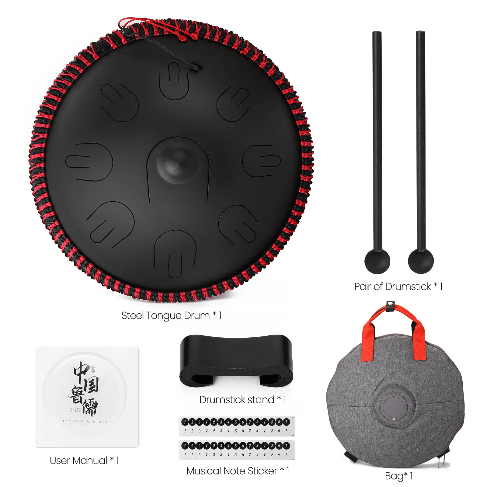 15 inch 9-Tone Steel Tongue Drum D Minor tones Hand Pan Drums with Drumsticks Percussion Drummers Musical Instruments
