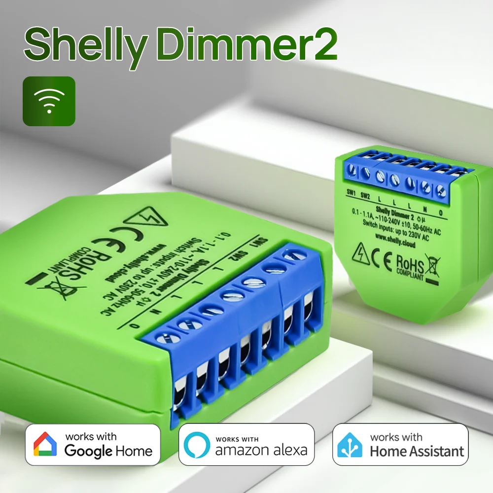 Shelly Dimmer 2 สมาร์ทสวิทช์ Mini WiFi สวิทช์มินิรีเลย์สําหรับไฟไร้สายใช้งานร่วมกับ Alexa Google Assistant ไม่มี Neutral 1