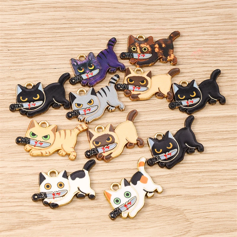 10 Stück 29x17mm Cartoon Tier Charms Emaille Katze Charms Anhänger für Schmuckherstellung Ohrringe Halsketten Armbänder DIY Handwerk Geschenke – Detail 11