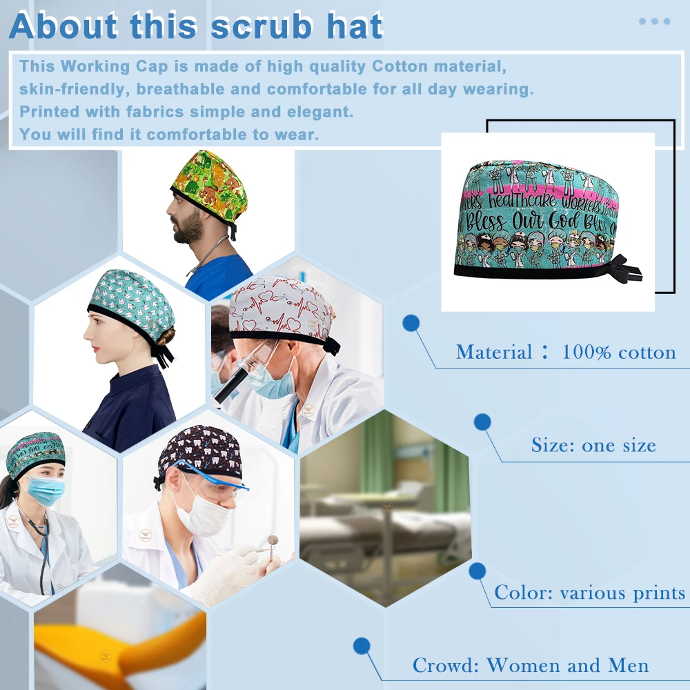 Hemming Fashion Cotton Skull Cartoon Print Hat Nursing Work Cap Beauty Salon Nursing Cap Male Surgical Hat Scrub Caps cotton hat scrub cap