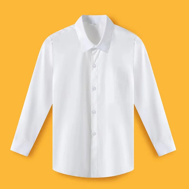 الأولاد الأبيض قمصان طويلة الأكمام القطن الأطفال بلوزة بيضاء حجم 110-180 في سن المراهقة الصبي مرحلة الزفاف حفلة التخرج ازياء