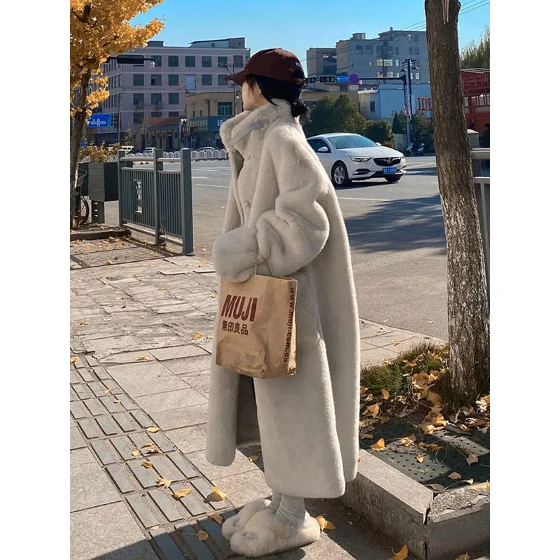 Imitation Fur Coat Women's Winter Mid Length Loose And Slim Fur Environmental Protection Mink Fur Fur Buckle Mink Fur Coat Trend