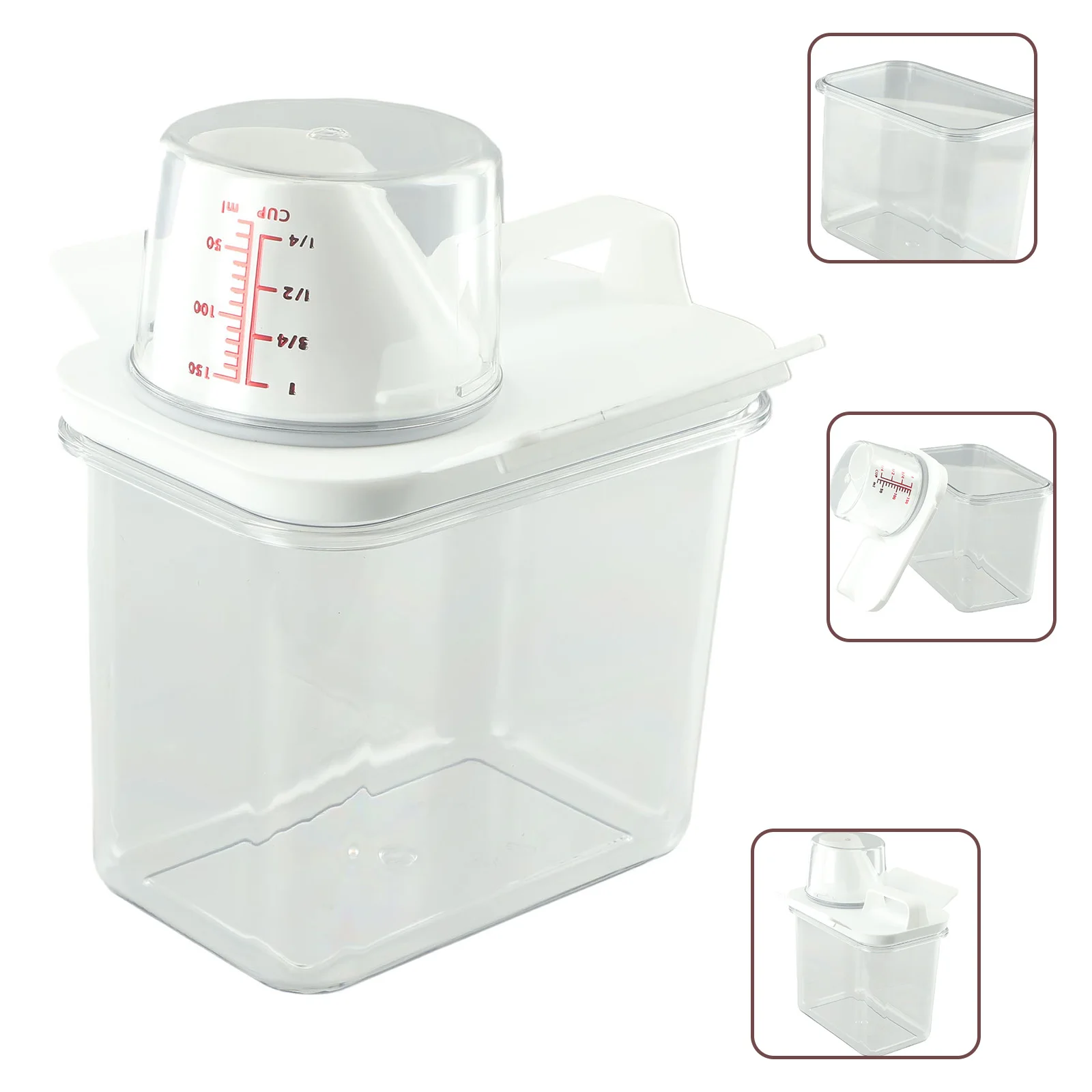 

Laundry Powder Detergent Dispenser Airtight Multi-Use Food Rice Grains Storage Container Pour Spout Measuring Cup Detergent Box