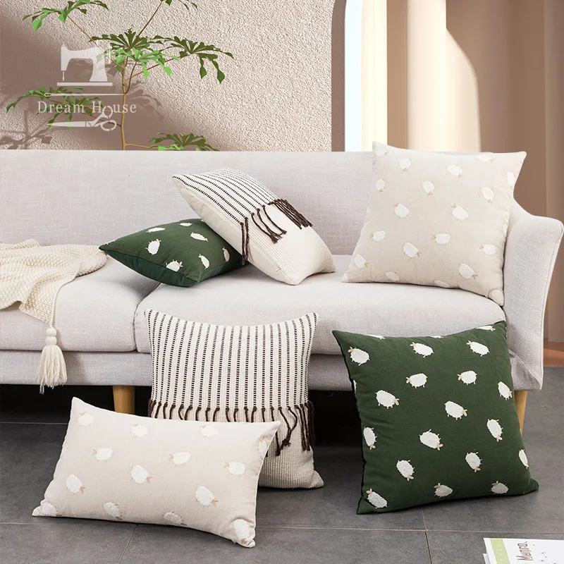 

Simple INS Pillow Tassel Embroidery Cushion Office Chair Living Room Sofa Homestay Pillow Covers Decorative 45x45cm/30x50cm