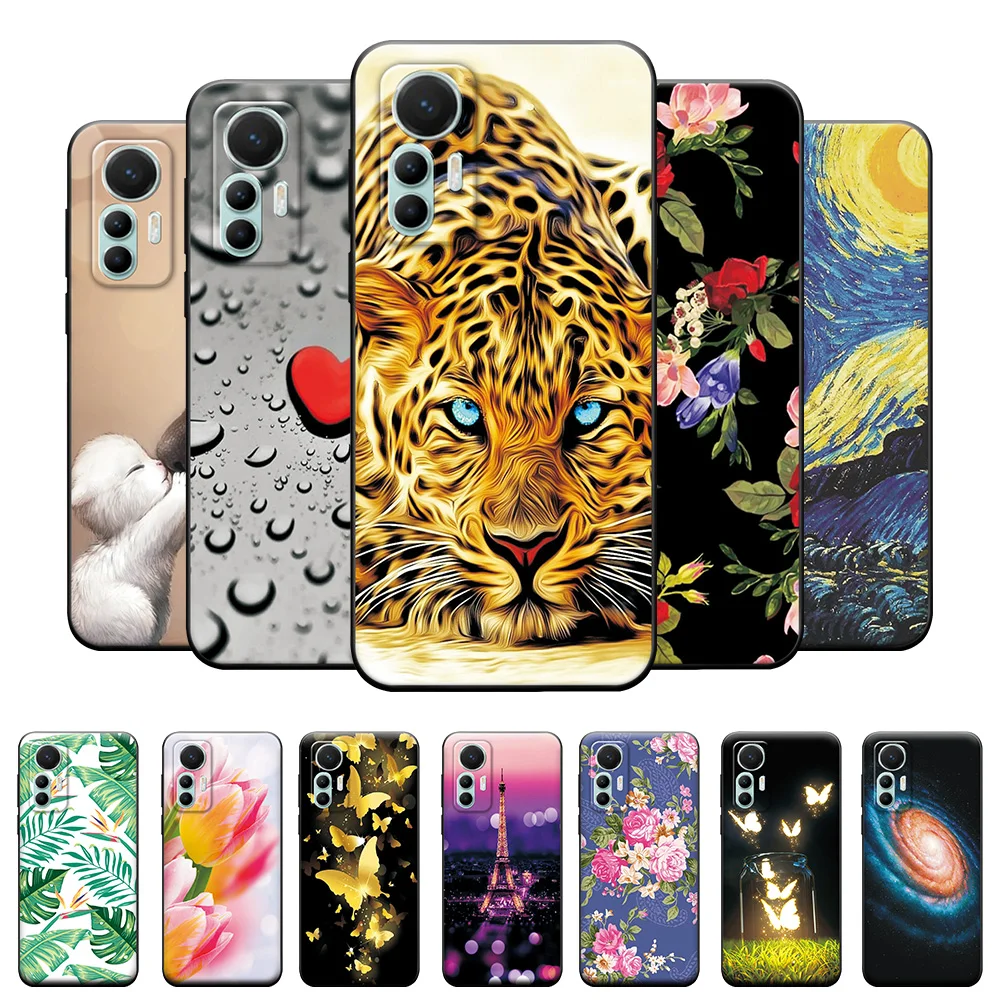 Per Xiaomi 12 Lite Custodia Cover Xiaomi 12 Lite 6.55 Pollici Leopard Black Matte Custodia Morbida Per Xiaomi Mi 12 Lite 5G Paraurti Del Telefono Fund
