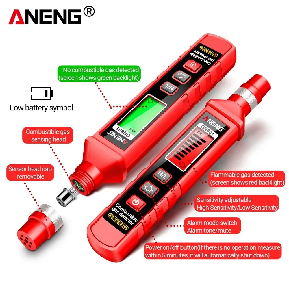 ANENG GN801 가스 감지 반도체 감지기 30010000PPM 가스 누출 분석기 가연성 측정기 환경 테스트 센서 도구