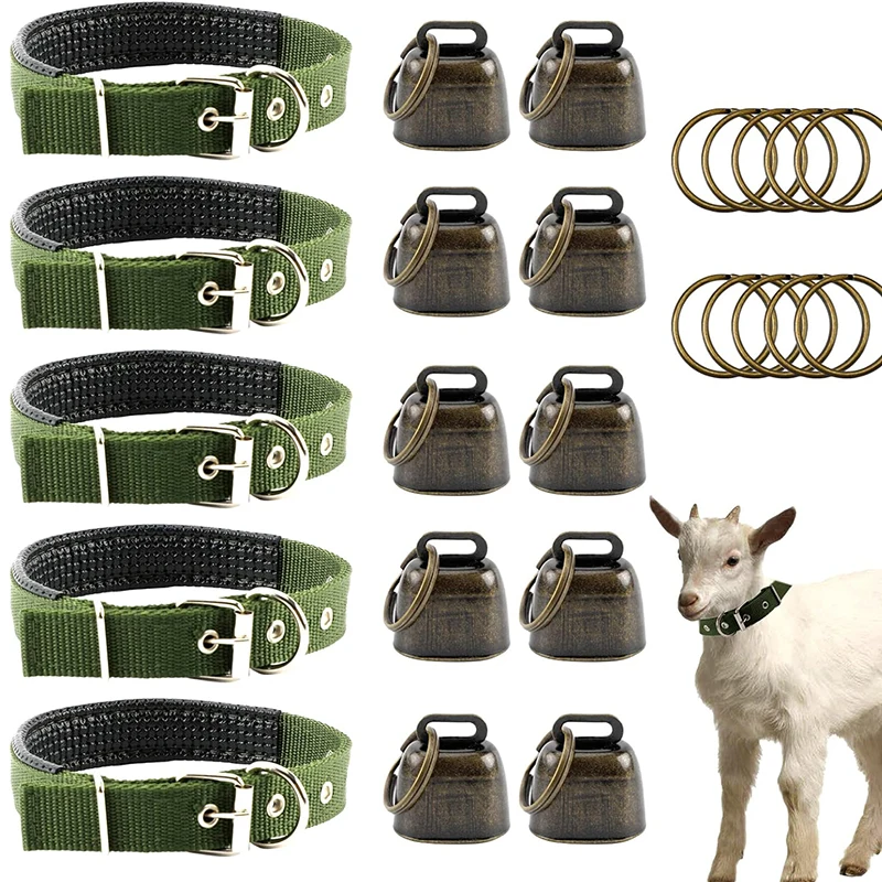 3 Pack Goat Collar with Bell Grazing Copper Bells and Adjustable Nylon Collar Set for Small Farm Animal Sheep Cow Pet Goat green 3 Pack Goat Collar with Bell Grazing Copper Bells and Adjustable Nylon Collar Set for Small Farm Animal Sheep Cow Pet Goat green