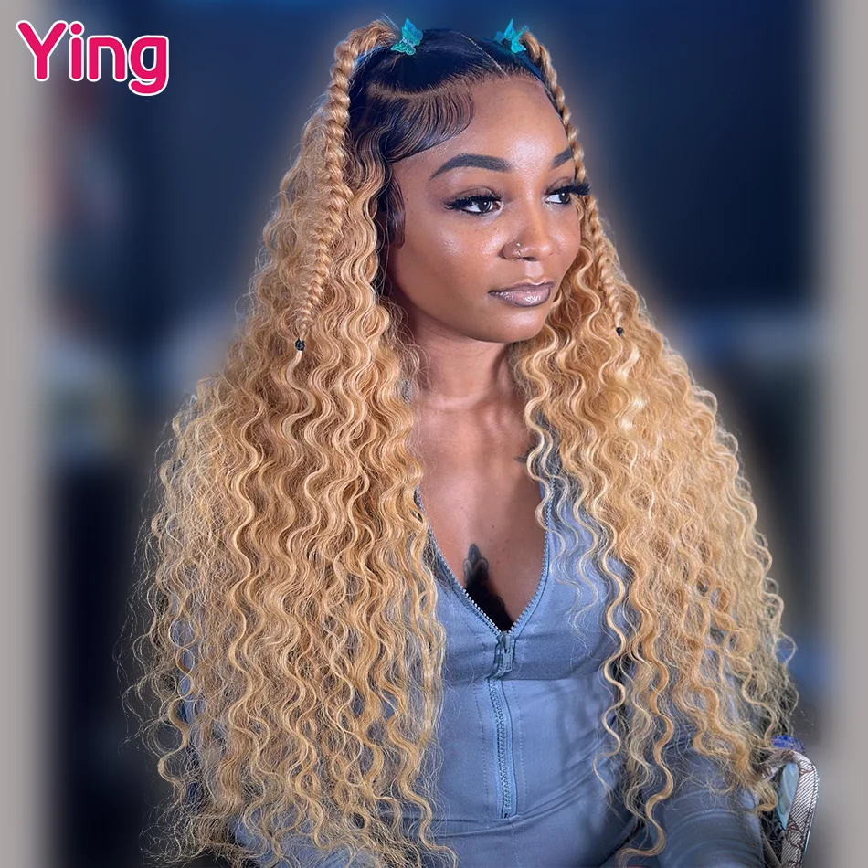 

Ying 1b Honey Blonde #27 Colored Peruvian Deep Wave 13x4 Wear To Go Glueless 200% 13x6 Lace Front Wig PrePlucked With Baby Hair