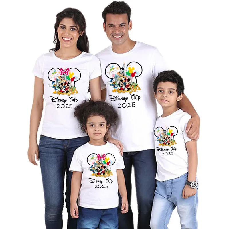 Disney Trip 2025 Family Matching Shirts Funny Mickey Minnie Tshirts Look Dad Mom Kids Tees Top First Disneyland Vacation Outfits 3