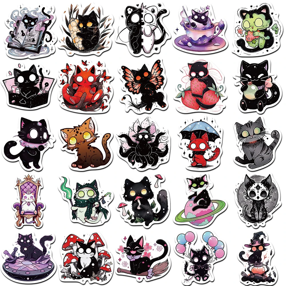 10/30/50pcs Horror Magic Demon Cat Cartoon Stickers Graffiti Phone Laptop Skateboard Cool Goth decorazione decalcomanie per bambini giocattoli