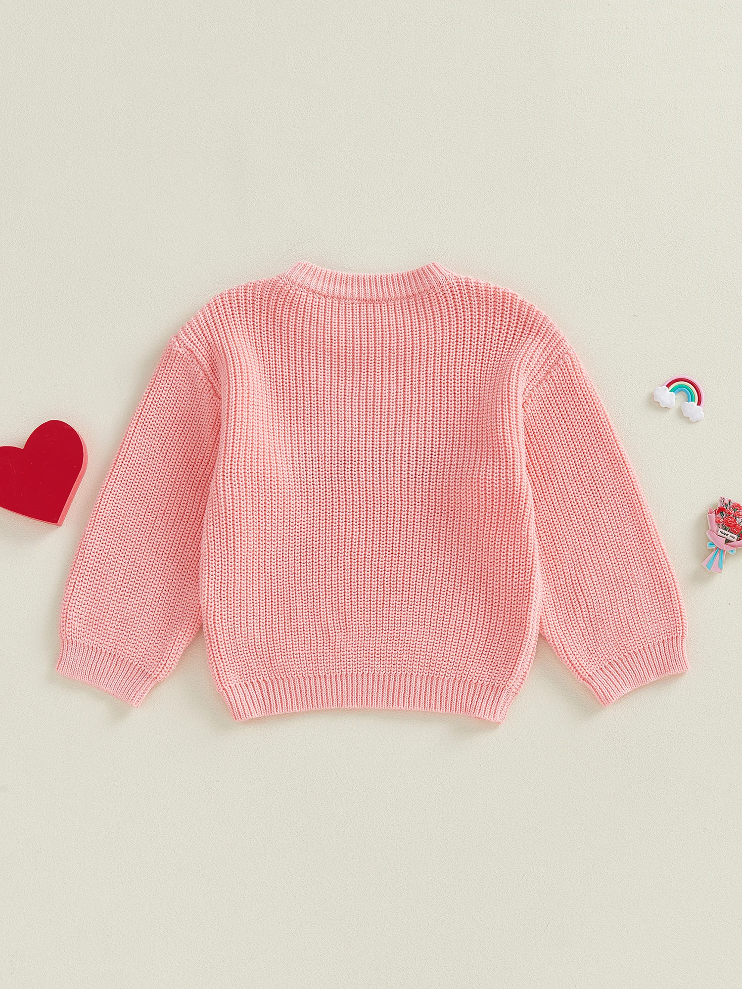 Sweetheart Toddler Girl Valentine s Day Sweater with Love Heart Embroidery and Ribbed Crew Neck - Cozy Long Sleeve Knit Top