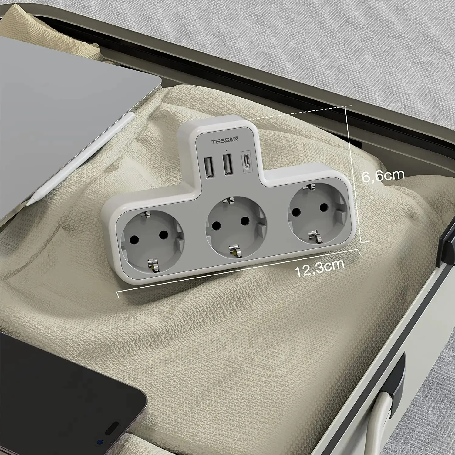 TESSAN EU Plug Power Strip with 3 AC Outlets +2 USB Ports+ 1 Type C 6-in-1 Plug Socket Adapter Wall Charger for Home Office power strip electrical socket power socket plug adapter wall socket extender power plug adapter