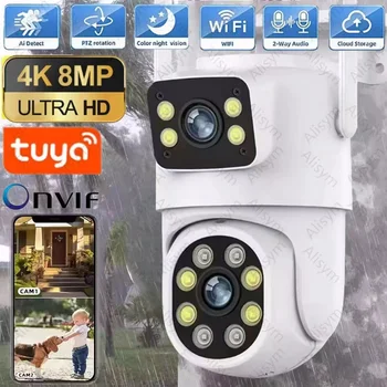 4K 8MP Tuya Dual Lens WIFI Camera PTZ Outdoor Dual Screen Ai Human Auto Tracking Security Camera Surveillance with 1