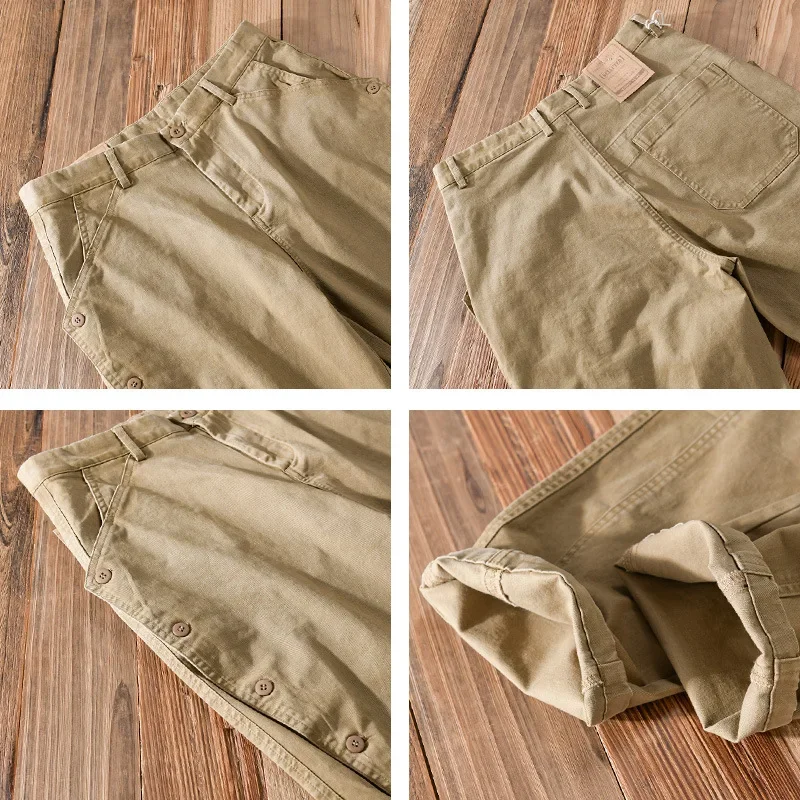 Cargo pants Spring Autumn Men's Cotton Vintage Cargo Pants Casual Simple Soft Street Joggers Men Trousers F7624
