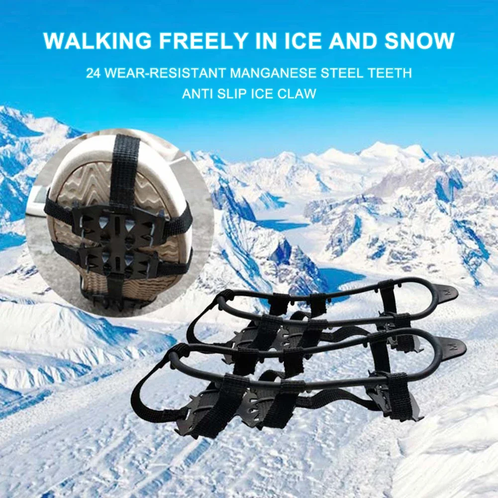24 Teeth Ice Grips Anti-Slip Ice Claws Unisex Snow Claw Shoe Covers Climbing Chain Crampons Winter Outdoor Ice Gripper Spike
