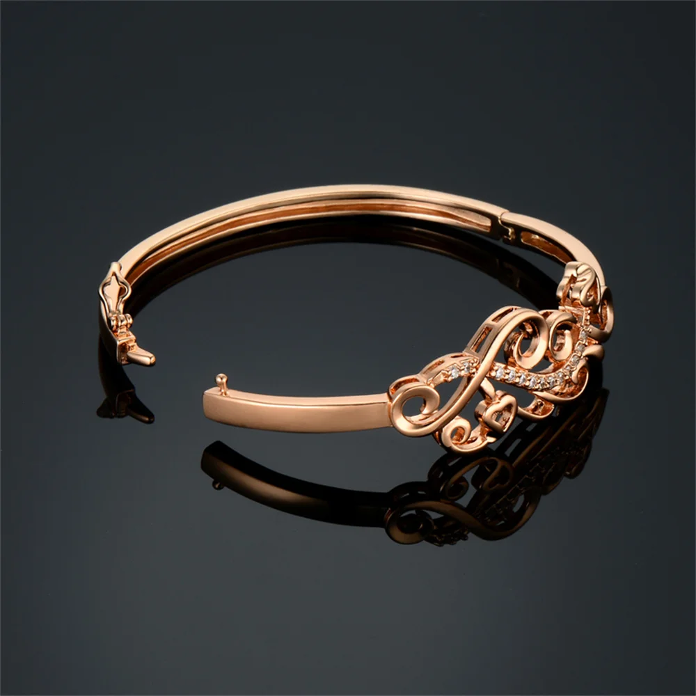 Cubic Zircon Heart Bracelet Bangle For Women Copper Hand Jewelry Rose Gold Color Accessories 6