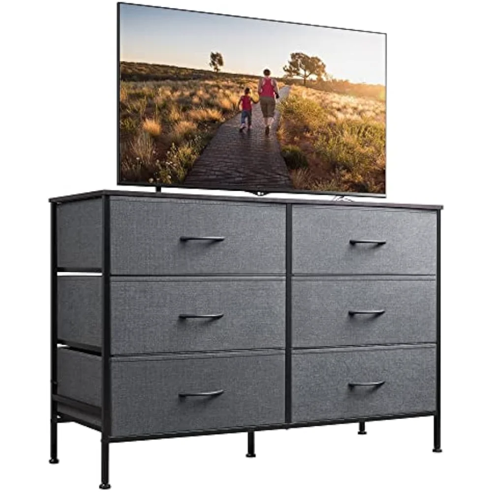 

WLIVE Wide Dresser with 6 Drawers, TV Stand for 50" TV, Entertainment Center with Metal Frame, Wooden Top, Fabric Storage
