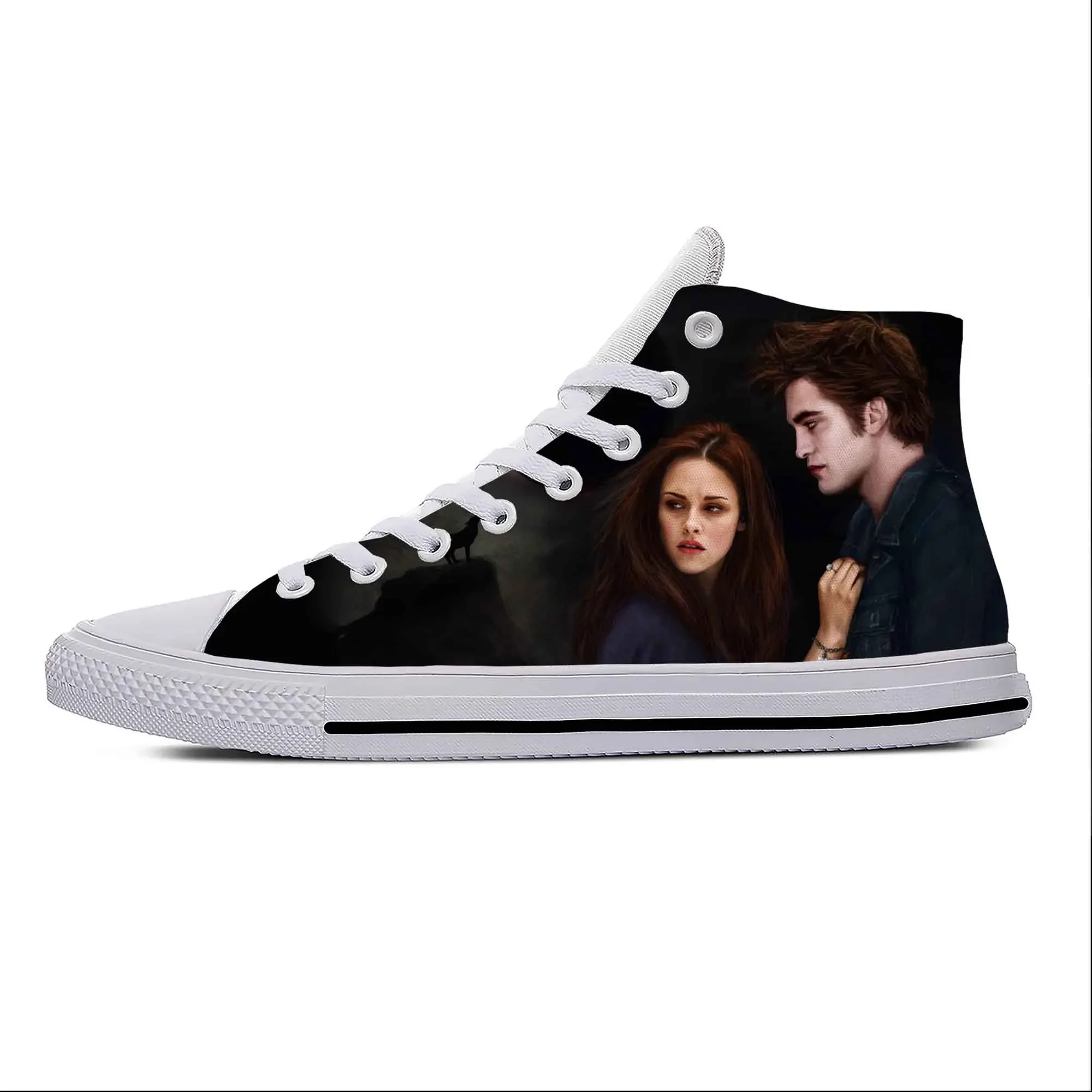 Cartoon Bella Edward Twilight Saga Movie Vampire Casual Cloth Shoes High Top Men Women Sneakers High Help Classic Board Shoes