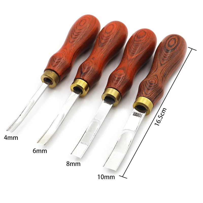 Set di 4 utensili per smussare i bordi in pelle, con manico in legno