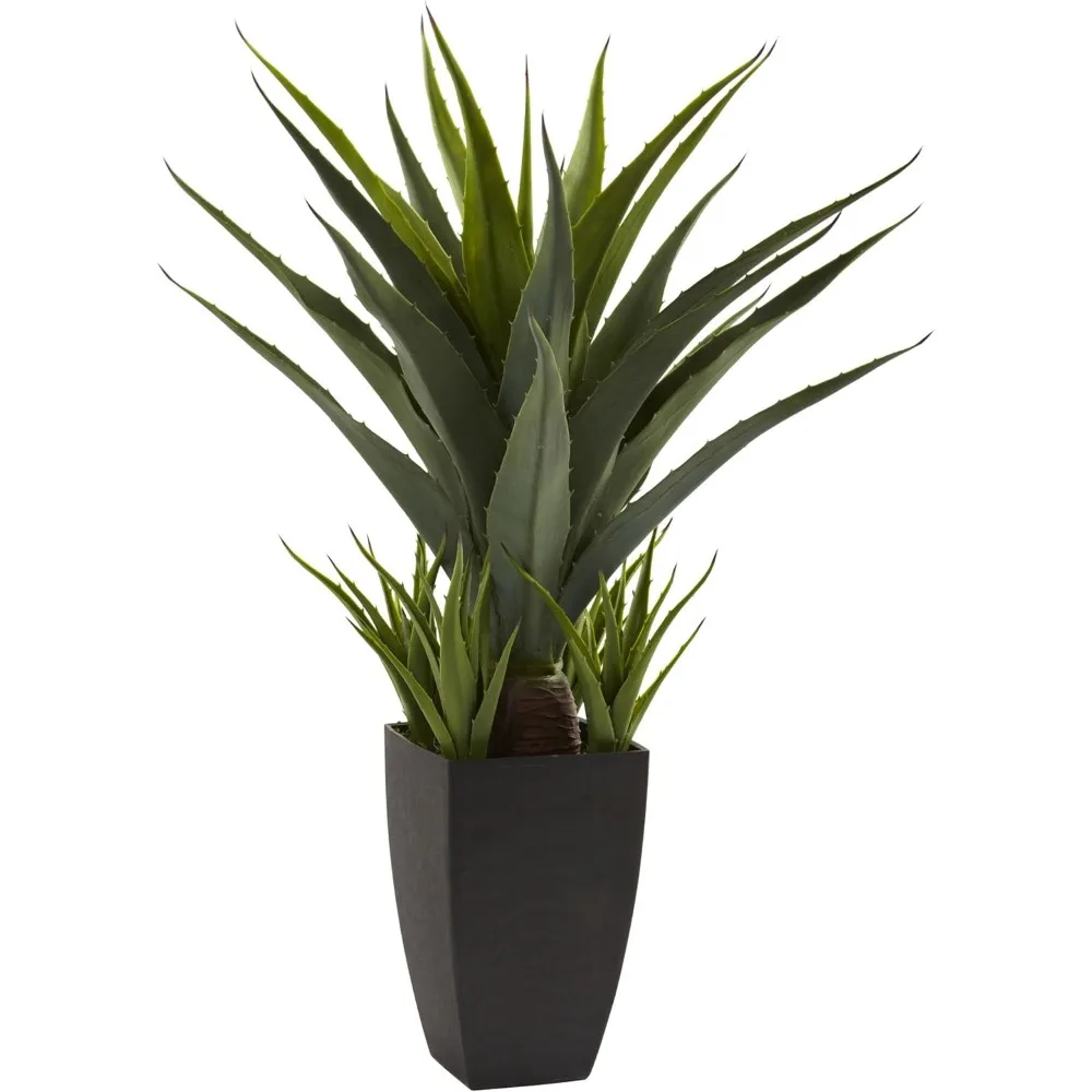 Nearly Natural Agave with Black Planter