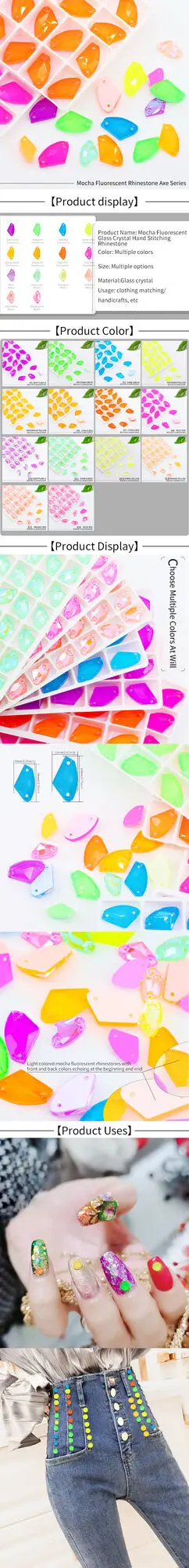 Description Picture 2 of item9*14mm 12*19mm Axe Shpae Sew on Rhinestone Fluorescence AB Glass Crystal Strass Sew on Stones Sewing Rhinestone for Clothes