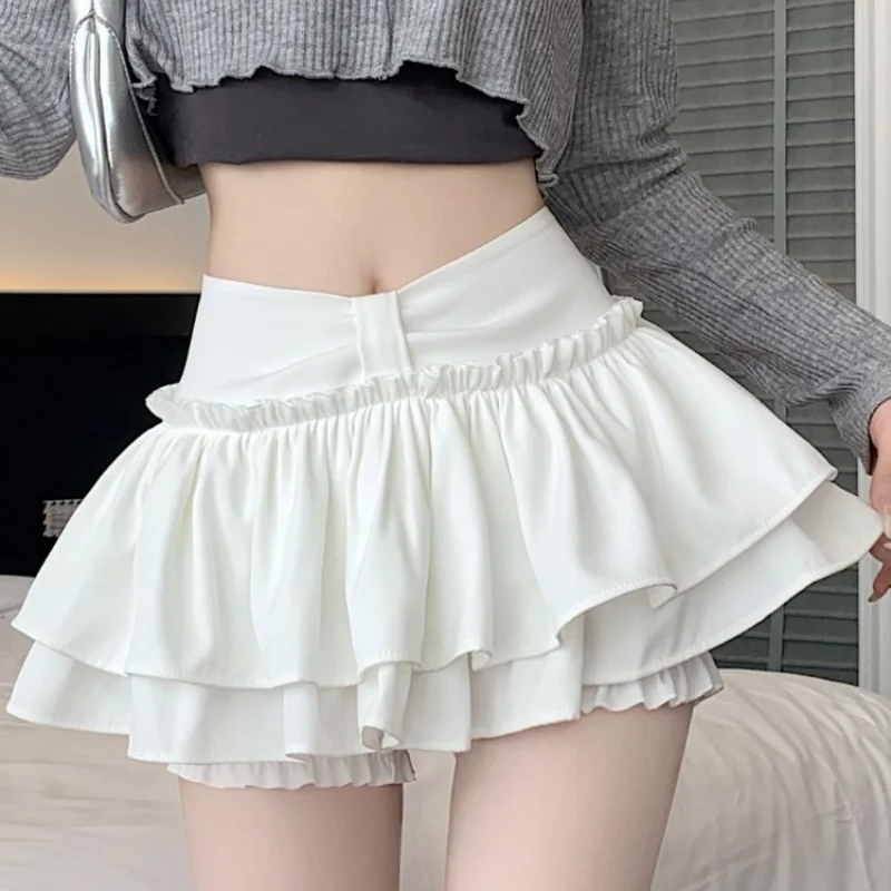 

LKSK Pure desire style spicy girl fluffy skirt spring high waisted A-line cake skirt anti glare ultra short skirt pants