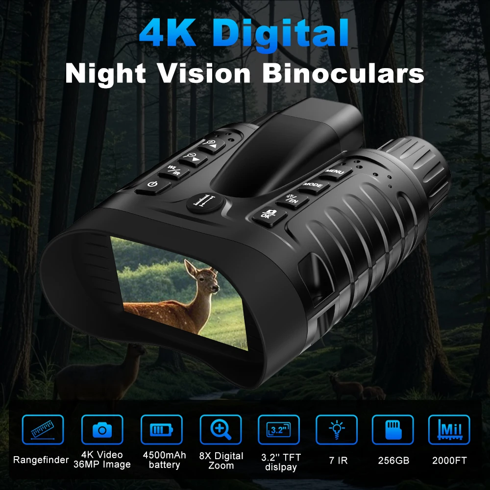 Rangefinder Built-in 3.2 Inch Big Screen 4K Digital Night Vision Binoculars Infr