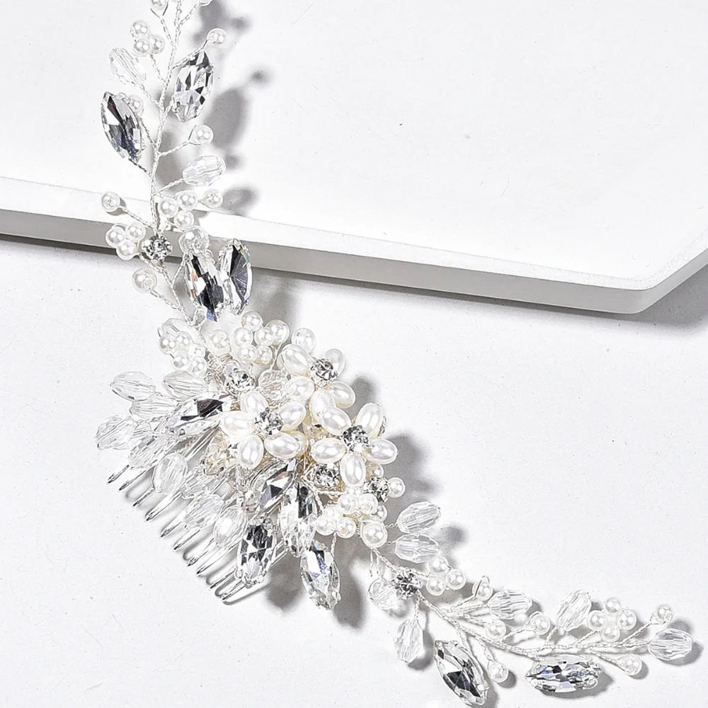 Crystal Pearl Tiara Comb Rhinestone Flower Hairpin For Women Girl Bride Elegant Party Wedding Hair Accessories Jewelry New