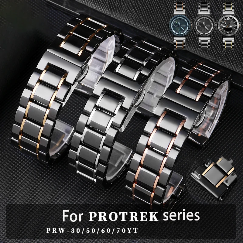 

Ceramic watch band 23mm for CASIO PRW-60 ceramic fine steel wristband tprotrek 5578 5480prw-70 / 50 / 30 quick release ear strap