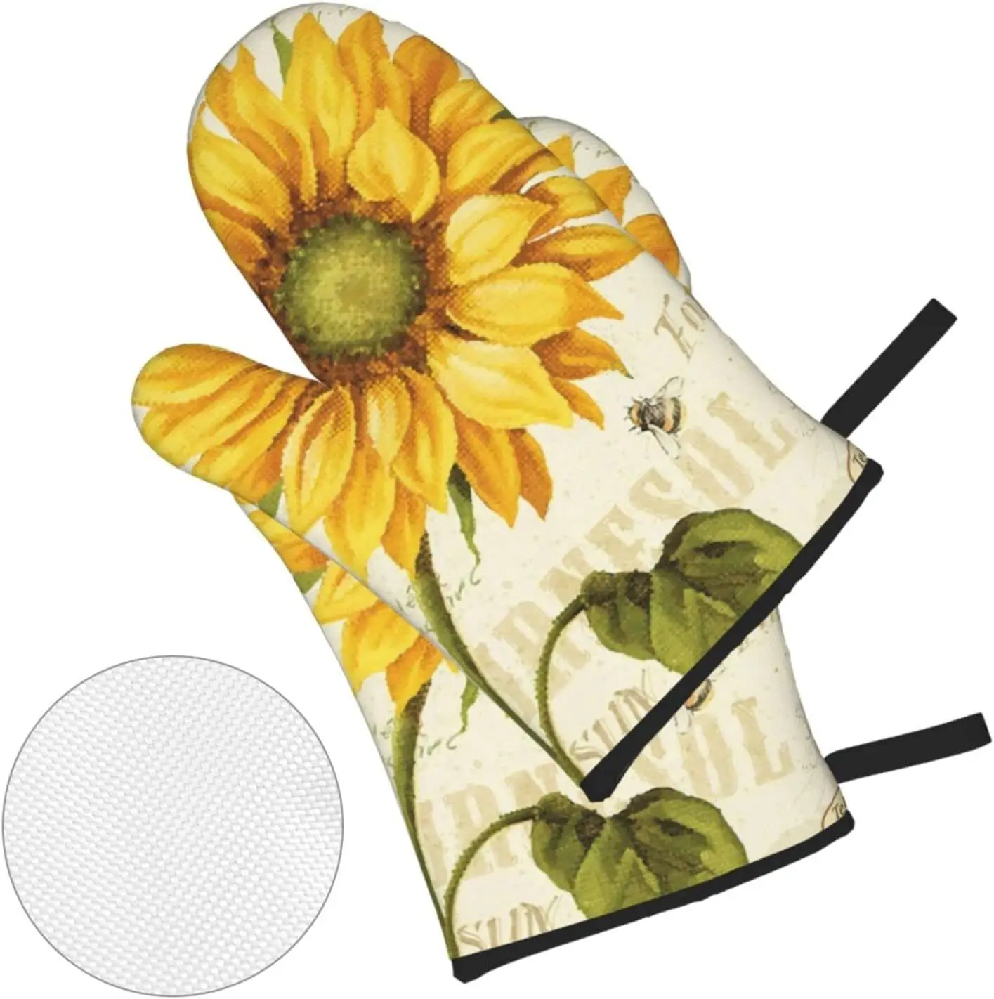 Sunflowers Oven Mitts and Pot Holders 4 Pcs Sets Heat Resistant Gloves for Kitchen BBQ Cooking Baking Grilling