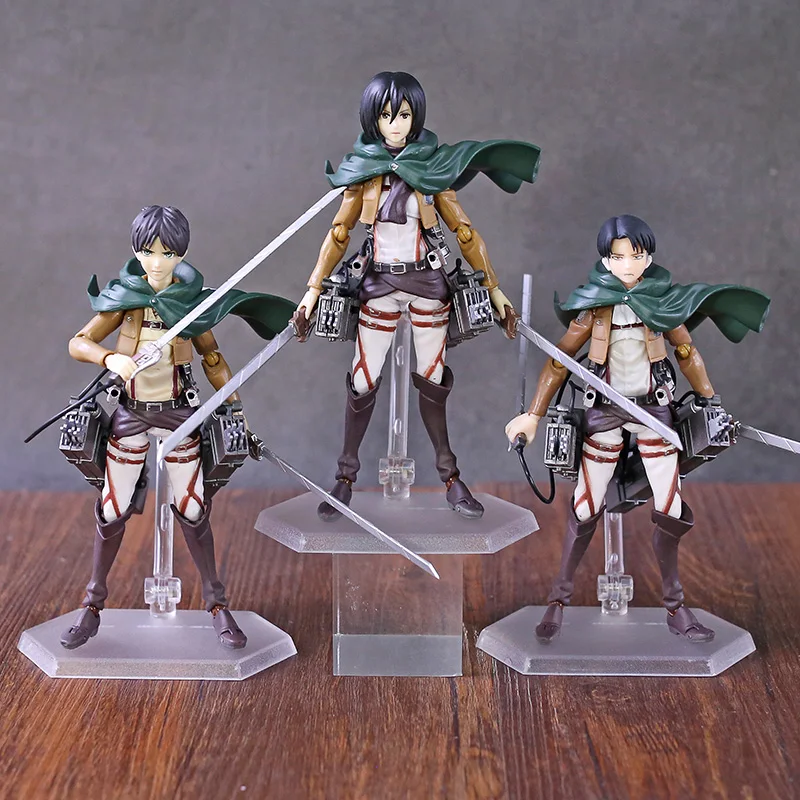 Figma-figuras de acción de on Titan, Eren Jaeger, Mikasa Ackerman, Levi Ackerman, - AliExpress