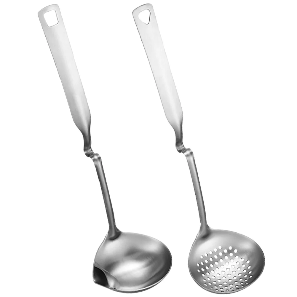 2 Pcs Colander Soup Ladle Filter Spoon Oil Separator Strainer Handheld Hanging Grease with Stainless Steel Scoop