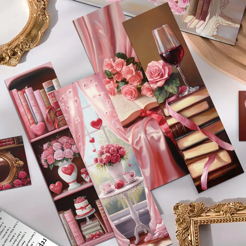 30pcs Romantic Pink Rose Bookmarks Reading Pages Books Labeled School Stationary Supplies DIY Aesthetic Bookmarks Paper Cards