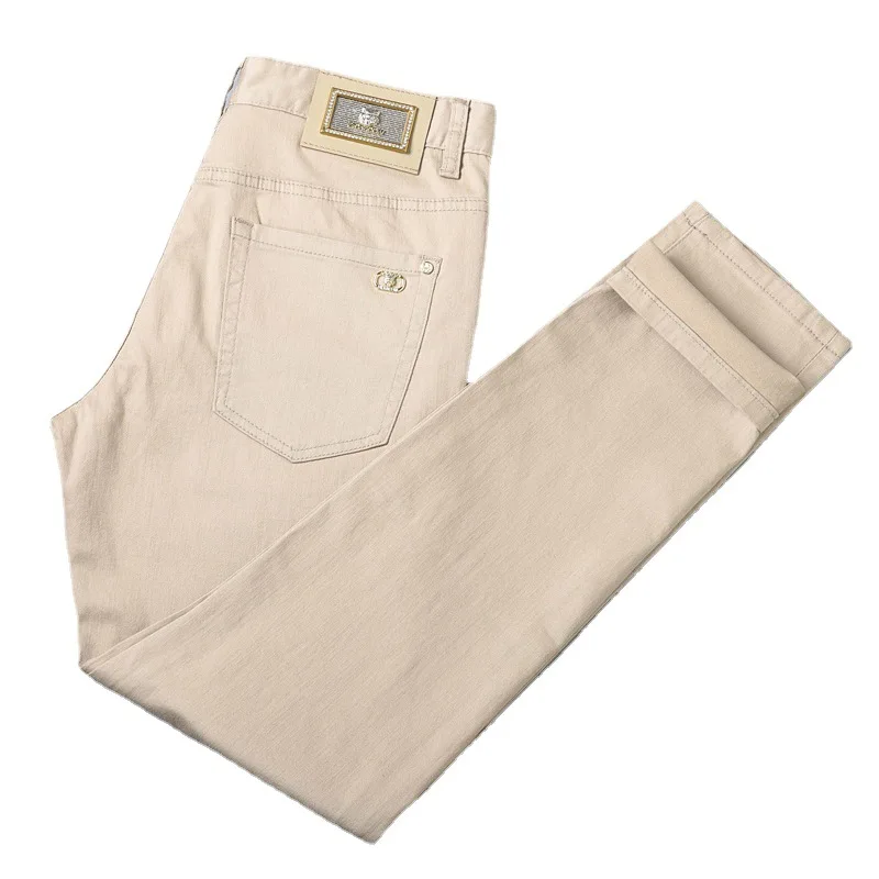 2024 New Jeans MEN'S Light Luxury Khaki High Quality Straight Style Fashion Brand Casual Versatile Washed Cotton Denim Pants 5