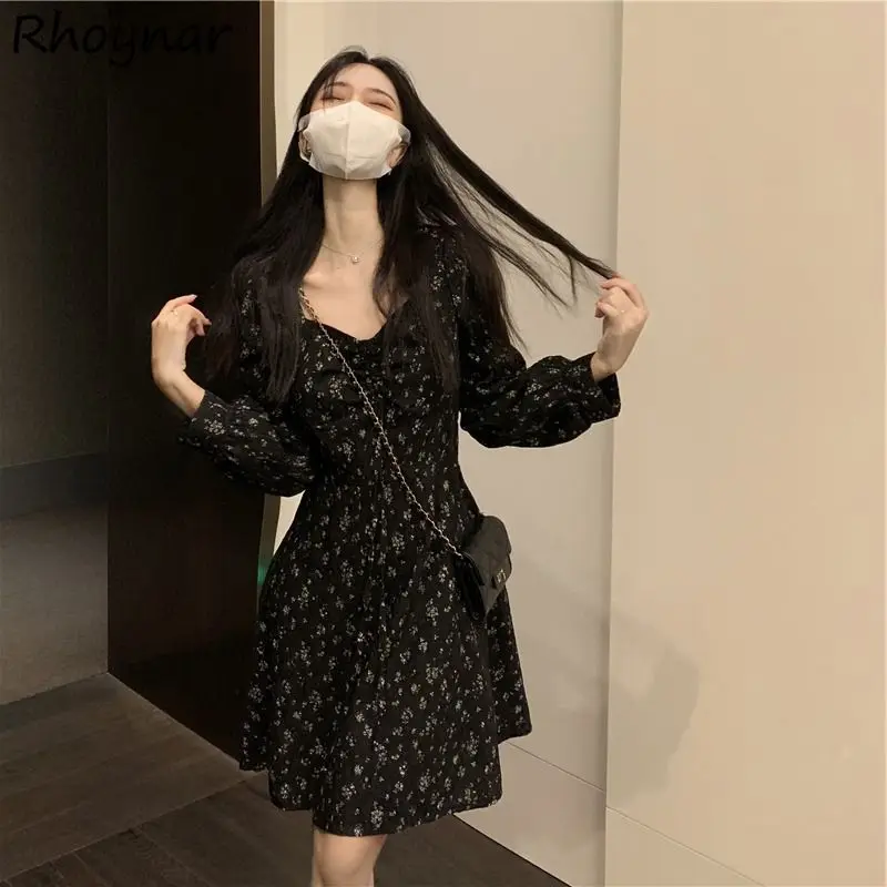 

Long Sleeve Dress Women Soft Gentle Stylish Korean Fashion Floral A-line Bandage Bow Spring Autumn Prevalent Vestidos Sweet Chic