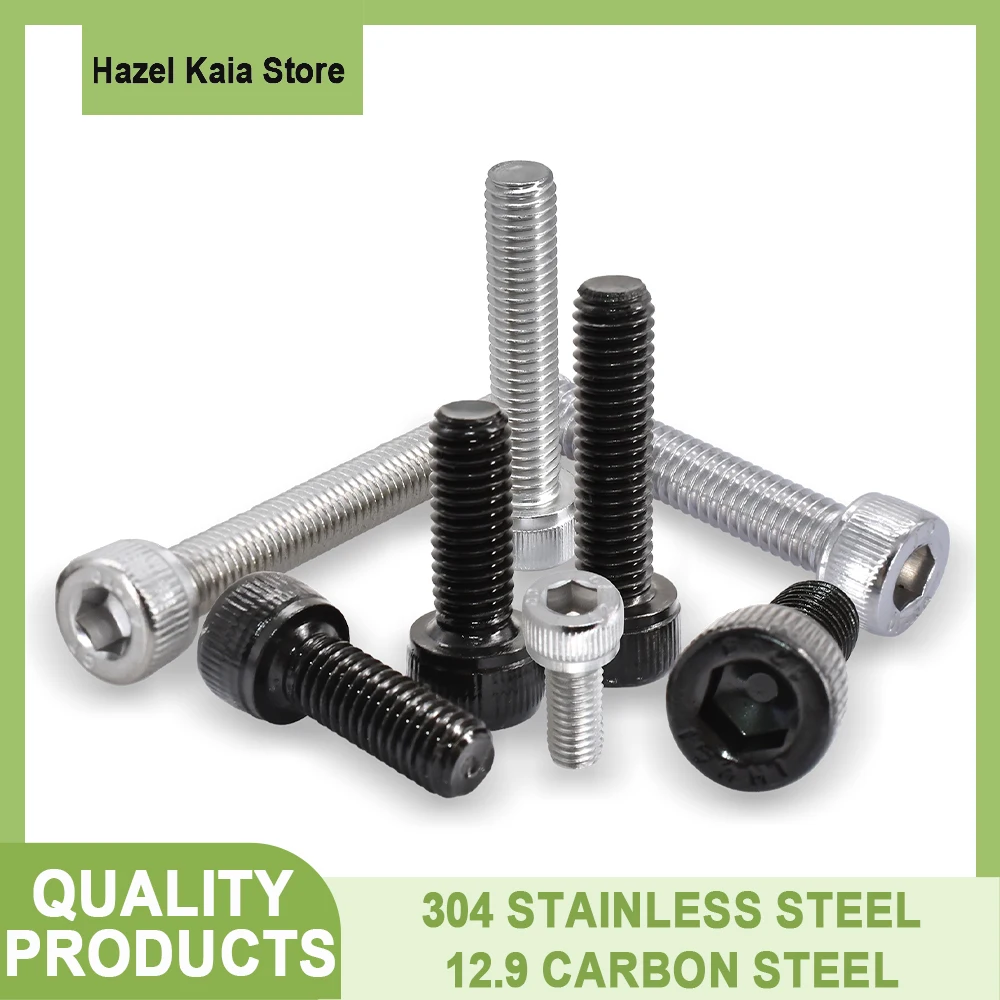 Hexagon Socket Head Bolt 5-100pcs DIN912 A2 304 Allen Stainless Steel grade 12.9 Black Carbon Steel M1.6M2M2.5M3M4M5M6M8