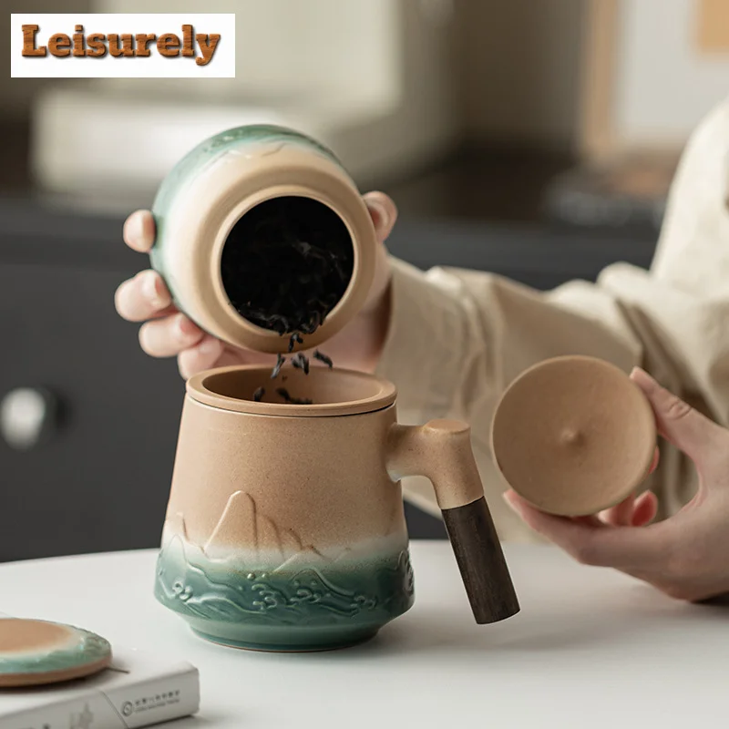500ml Mountain Sea Ceramic Master Cup with Lid Tea Cup with Inner Filter Large-capacity Separation Teacup Chinese Tea Supplies