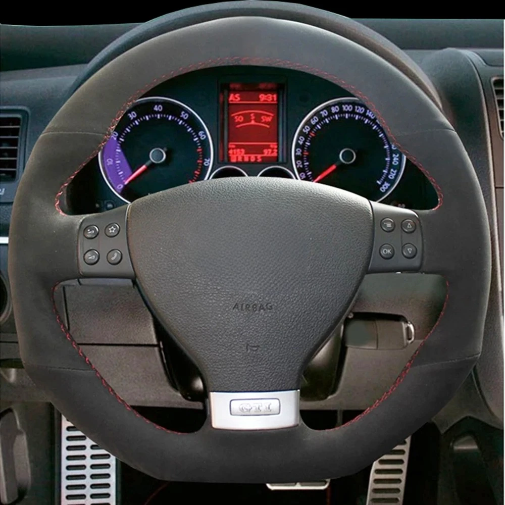 

DIY Black Faux LeatherCar Steering Wheel Cover For Volkswagen Golf 5 Mk5 GTI VW Golf 5 R32 Passat R GT 2005