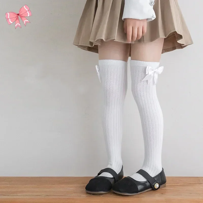 Korean Soft Knee High Sock for Kids Girl Sweet Fashion Bow Leggings Stocking Sock Cotton Spring Autumn Children School Sock