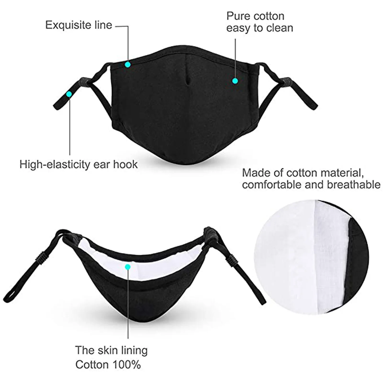 Kids Reusable, Washable Black Facial Cotton Covering Children Face For Cycling Travel Outdoors Includes 10pcs Filters Mascarilla 5