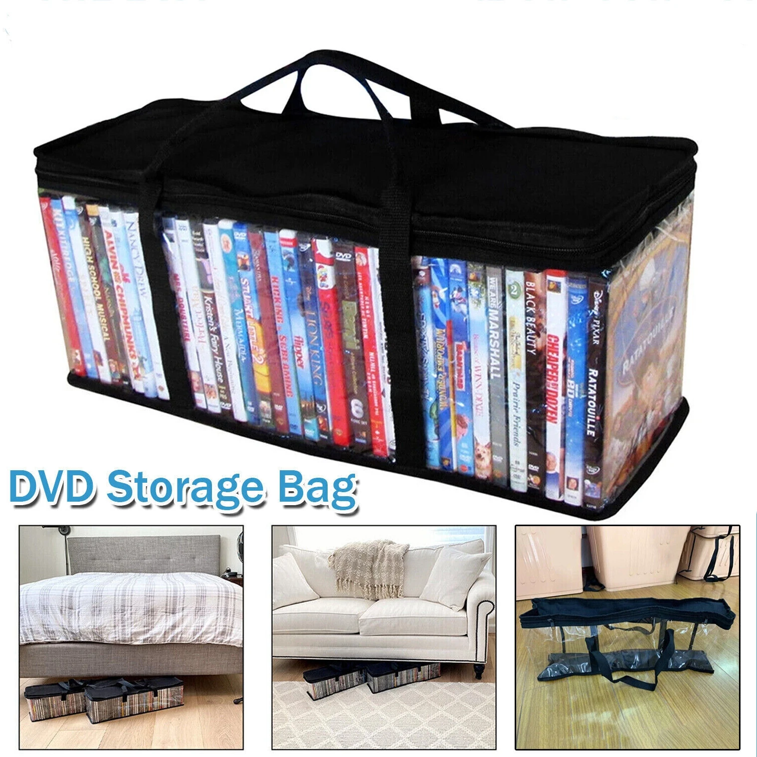 

Large Clear Holds DVD CD Storage Holder Easy Zip Closure Carry Bag Organizer