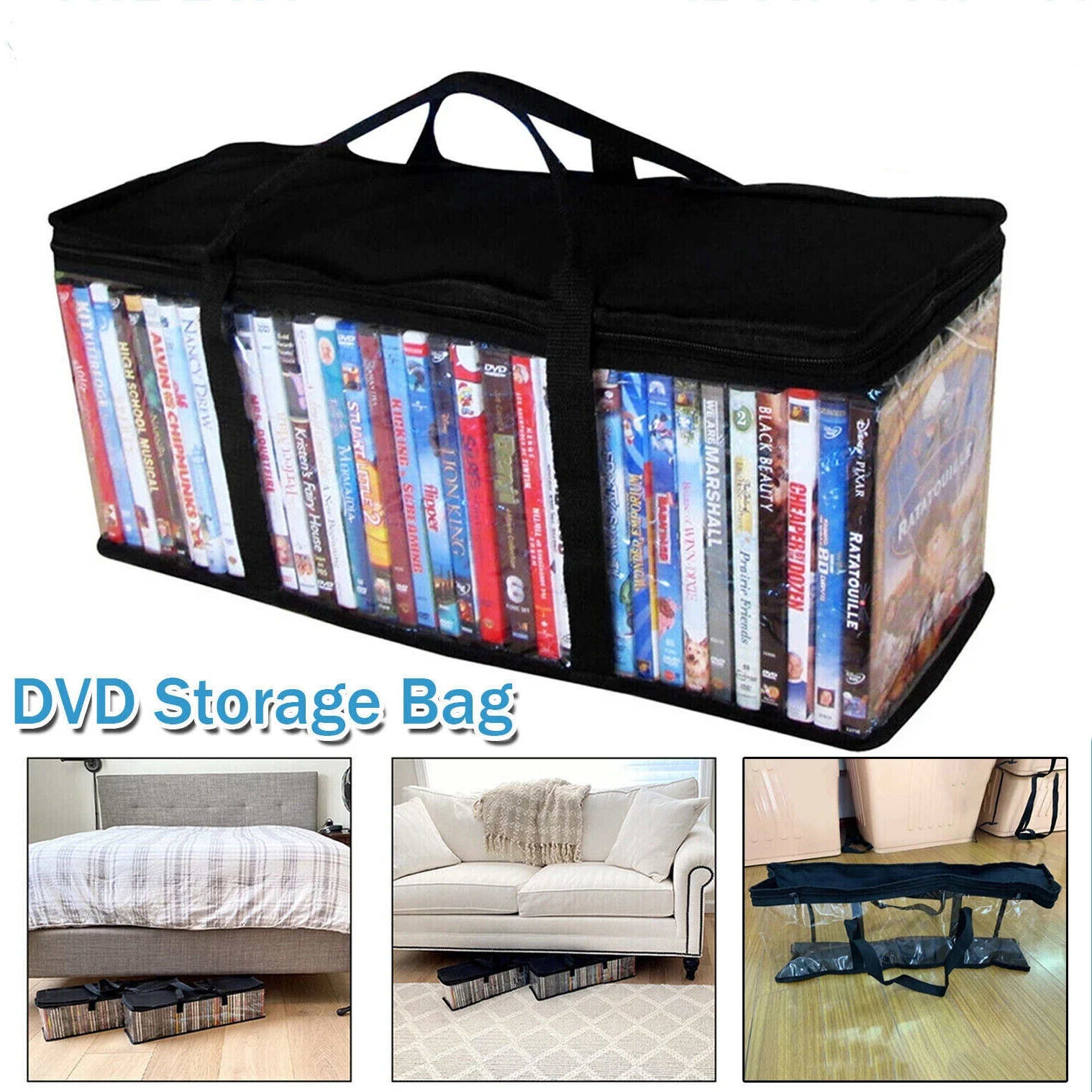 Large Clear Holds DVD CD Storage Holder Easy Zip Closure Carry Bag Organizer