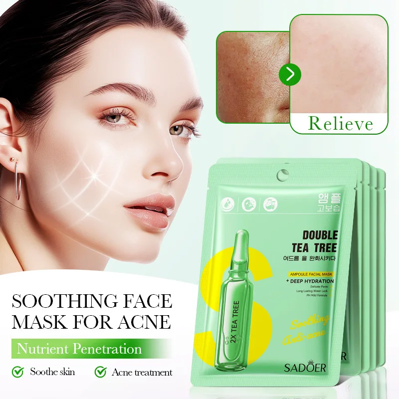 5/10pcs SADOER Tea Tree  Face Mask Hyaluronic Acid Moisturizing Hydrating Facial Masks Korean Cosmetics Skin Care