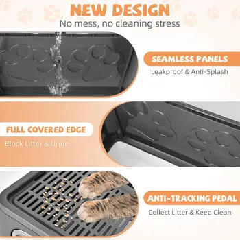 Cat Box with Litter Mat and Scoop, Large Foldable Litter Box with Lids, Free in& Out Covered Kitty Box 5