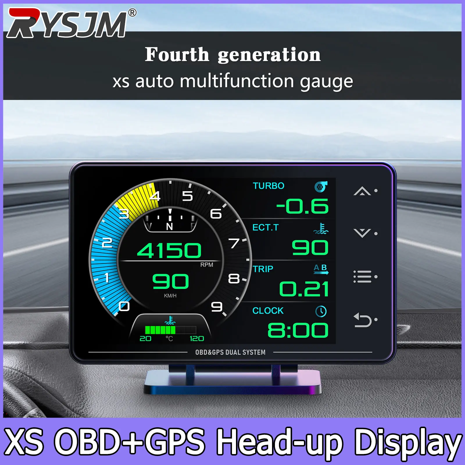 Nuevo Medidor LCD XS OBD+GPS Head Up Display con Indicador de Presión de Turbo, Presión de Aceite, Temperatura de Aceite, Valor G, Giroscopio y Pantalla LCD 1