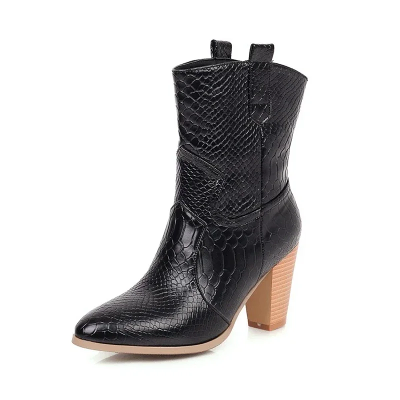 

Women Ankle Boots Autumn Winter Warm Shoes High Heels 7.5 Cm Slip on Botas De Mujer Goth Chunky Heels Boots Plus Size 47 508