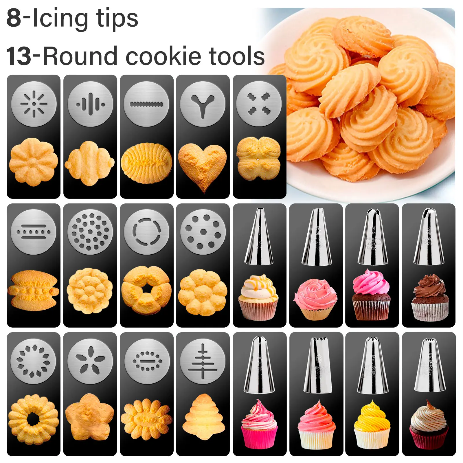 Cake Baking Tools Cake Decorating Tips Cream Foam Gun Biscuit Press Stainless Steel Cream Decorating Cookie Gun Nozzle Mold DIY Pastry Extruder Different Shapes Kitchen Baking Tools