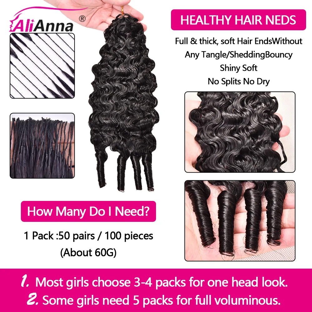 Burmese Curly Crochet Human Hair100% Miracle Knots Hair Deep Wave Pre-Separate Feather Crochet Bulk And Braiding Hair Extensions 4